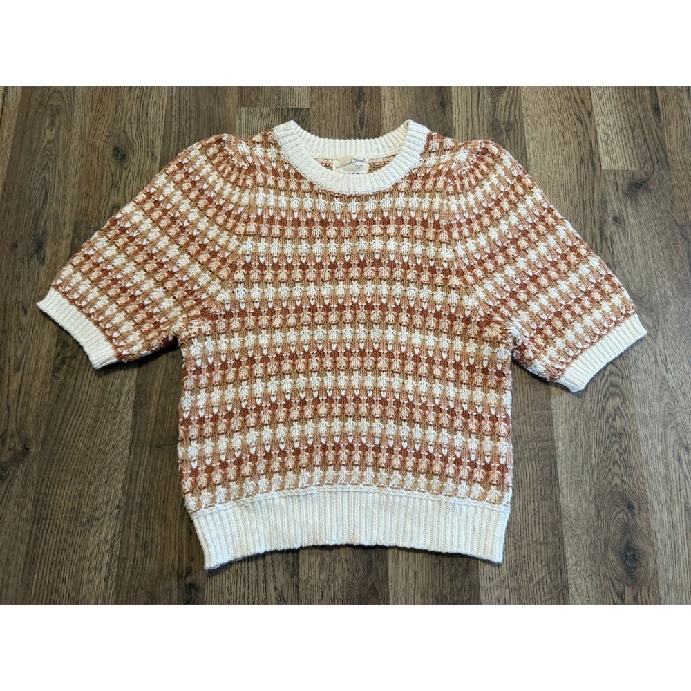 Universal Thread Short Sleeve Sweater Womens S Cream Brown Textured Knit